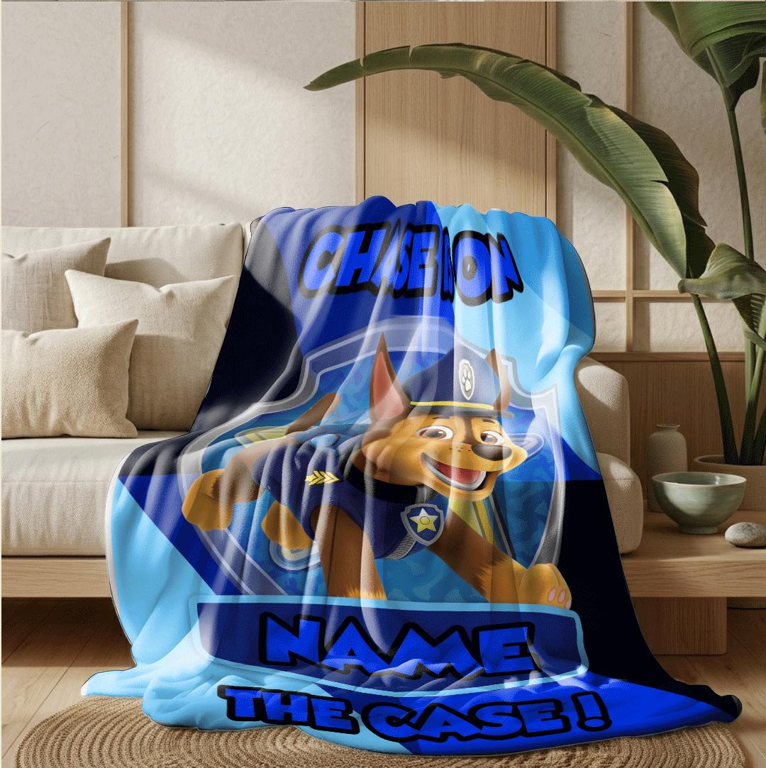 PAW Patrol Sprint Blanket, Blue Diamond Grid Throw, Police Dog Bedding, Active Boys Room Gift