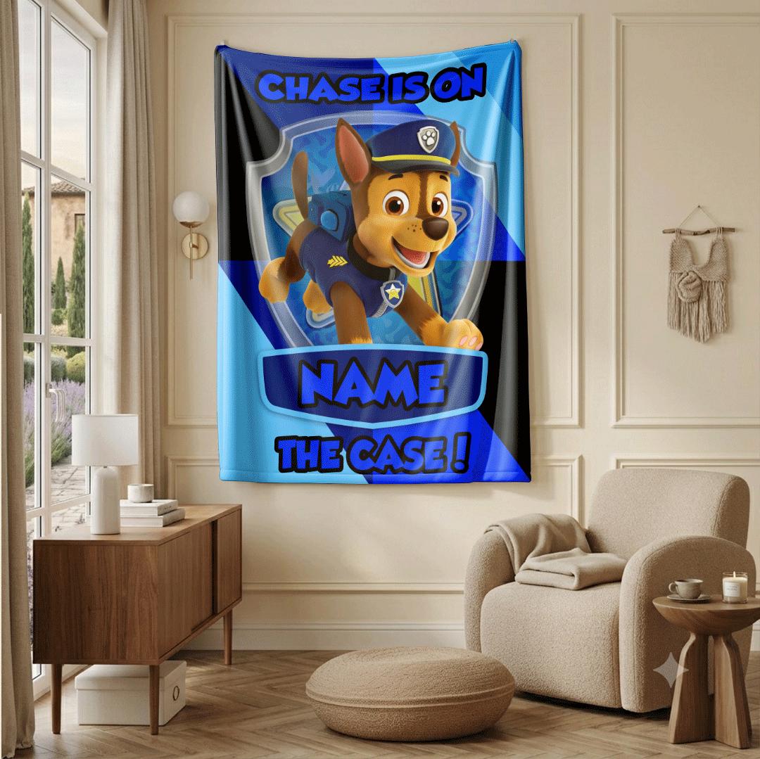 PAW Patrol Sprint Blanket, Blue Diamond Grid Throw, Police Dog Bedding, Active Boys Room Gift