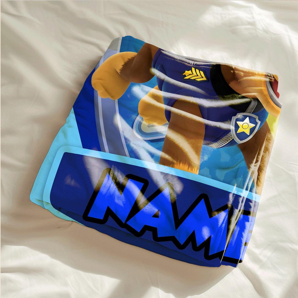 PAW Patrol Sprint Blanket, Blue Diamond Grid Throw, Police Dog Bedding, Active Boys Room Gift