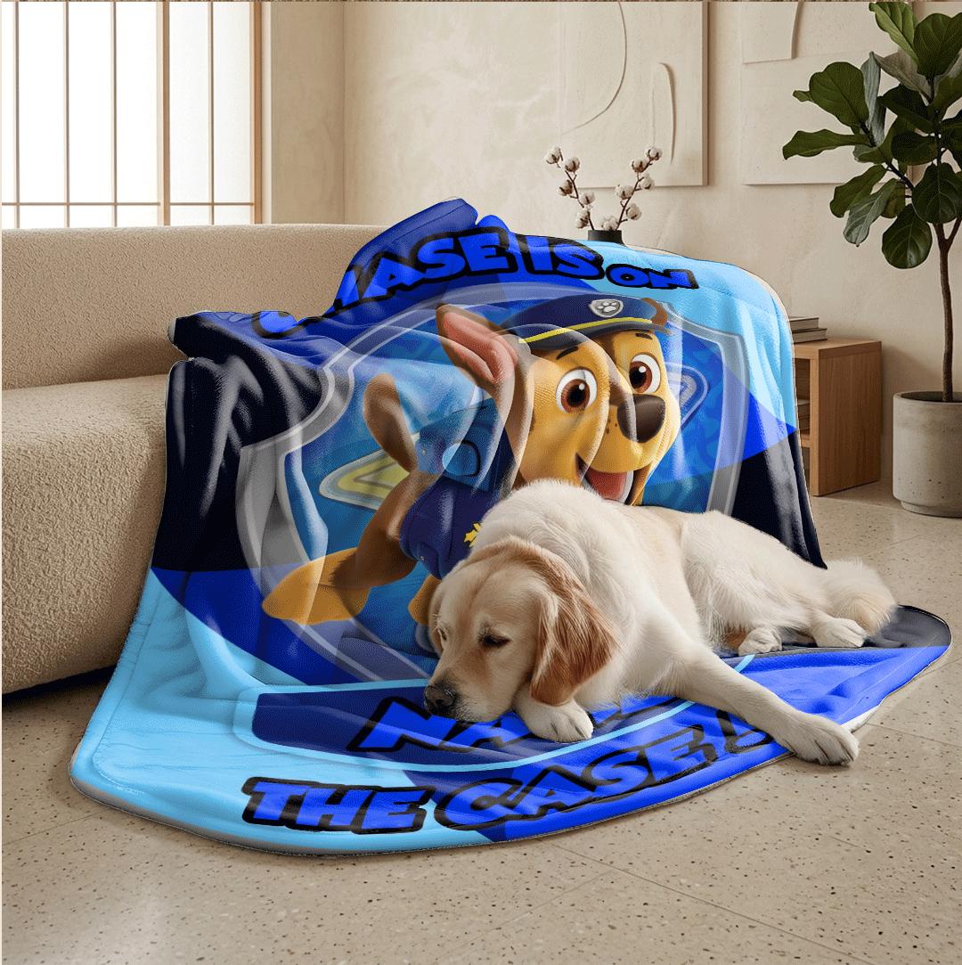 PAW Patrol Sprint Blanket, Blue Diamond Grid Throw, Police Dog Bedding, Active Boys Room Gift