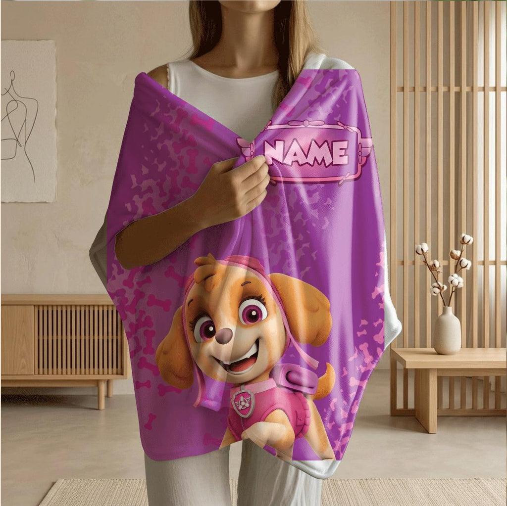 PAW Patrol Skye Blanket, Pink Bone Pattern Throw, Cartoon Rescue Pup Bedding, Girls Room Gift
