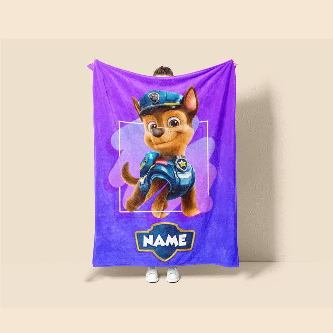 PAW Patrol Chase Blanket, Purple Abstract Throw, Police Dog Bedding, Boys Hero Gift