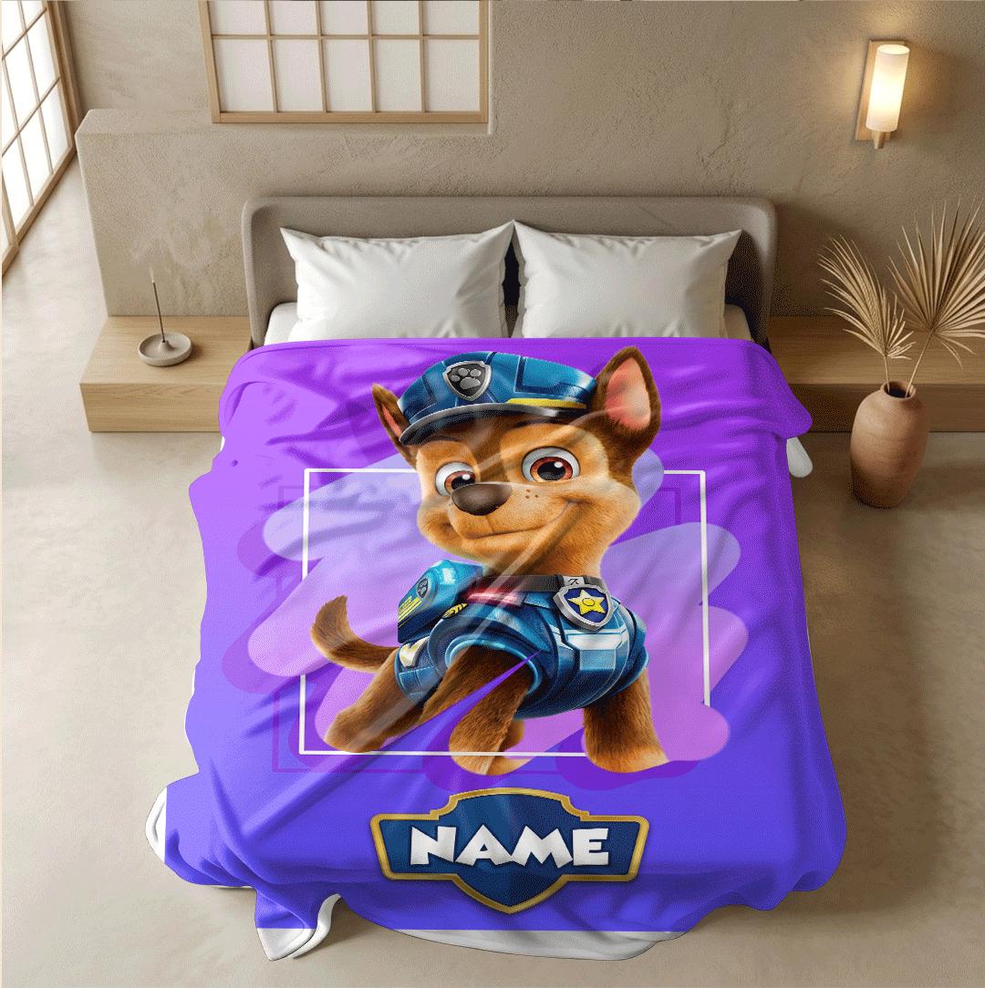 PAW Patrol Chase Blanket, Purple Abstract Throw, Police Dog Bedding, Boys Hero Gift