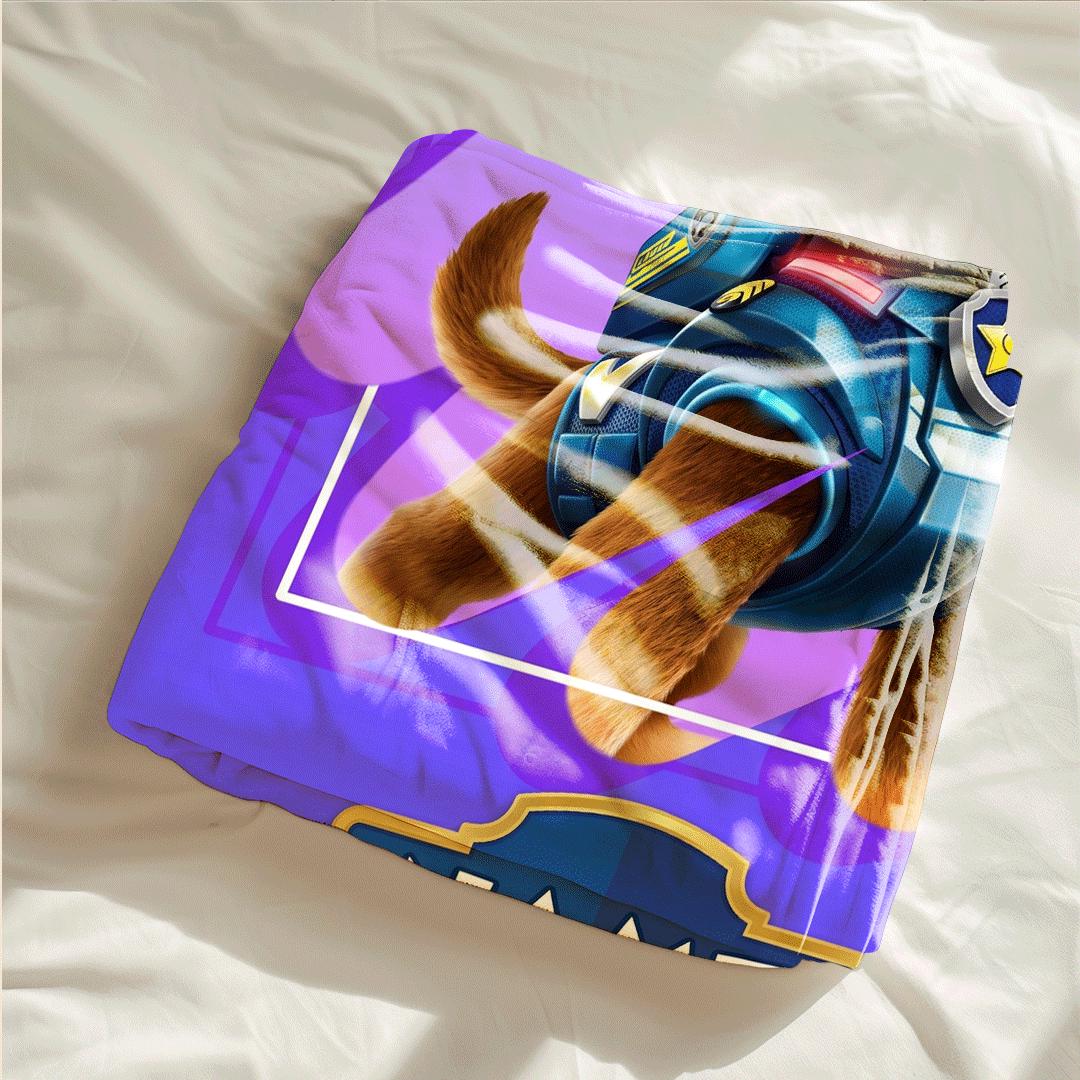 PAW Patrol Chase Blanket, Purple Abstract Throw, Police Dog Bedding, Boys Hero Gift