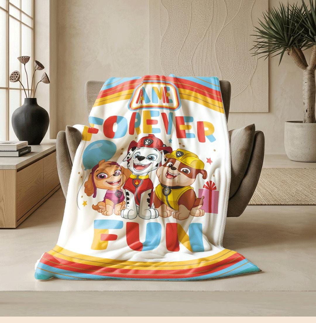 PAW Patrol Forever Fun Blanket, Rainbow Party Throw, Cute Pup Squad Bedding, Kids Gift