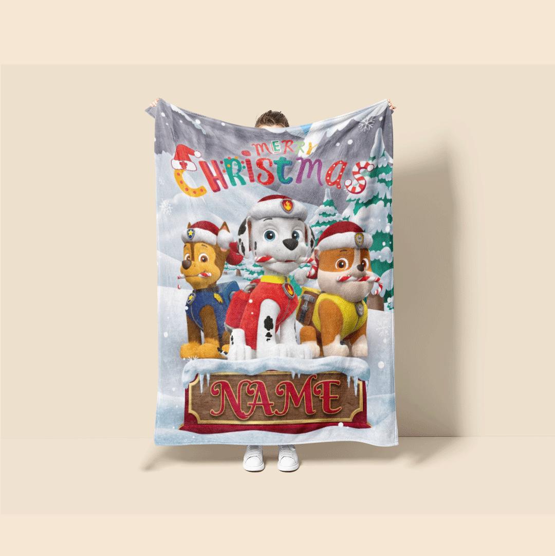 PAW Patrol Christmas Blanket, Winter Snow Throw, Holiday Dog Bedding, Kids Xmas Gift
