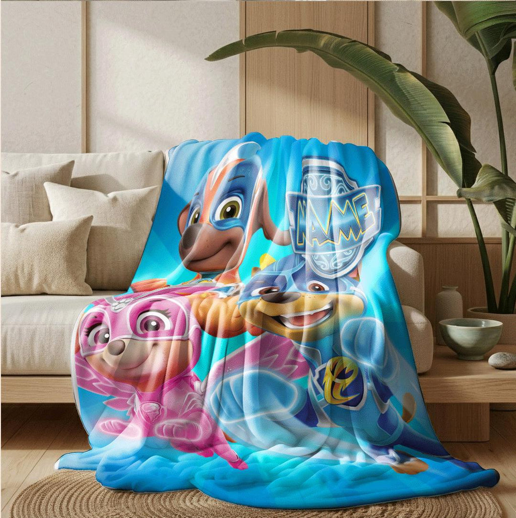 PAW Patrol Mighty Pups Blanket, Blue Sunburst Hero Throw, Superhero Squad Bedding, Kids Gift