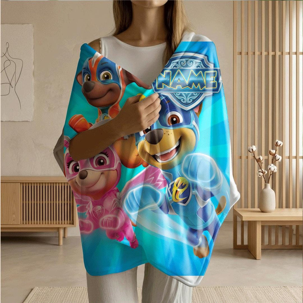 PAW Patrol Mighty Pups Blanket, Blue Sunburst Hero Throw, Superhero Squad Bedding, Kids Gift