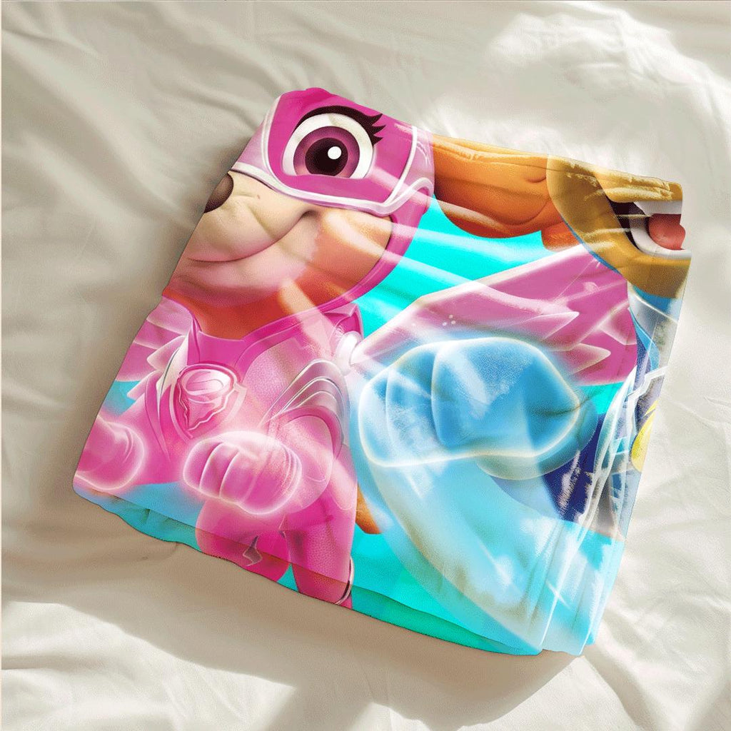 PAW Patrol Mighty Pups Blanket, Blue Sunburst Hero Throw, Superhero Squad Bedding, Kids Gift