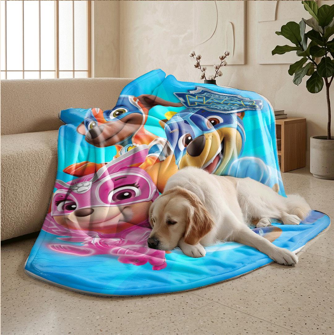 PAW Patrol Mighty Pups Blanket, Blue Sunburst Hero Throw, Superhero Squad Bedding, Kids Gift