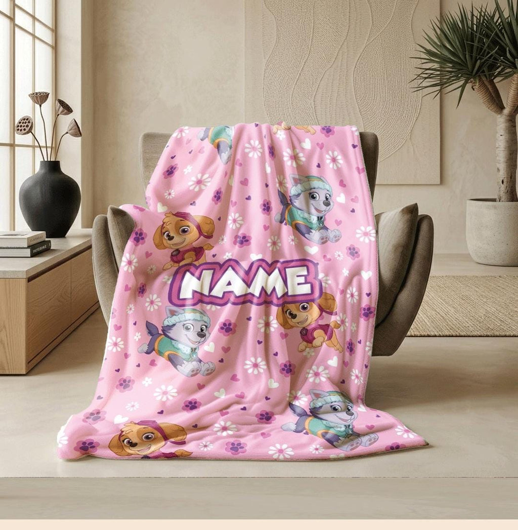 PAW Patrol Pink Blanket, Skye Everest Floral Throw, Hero Dog Pattern Bedding, Sweet Girls Room Gift