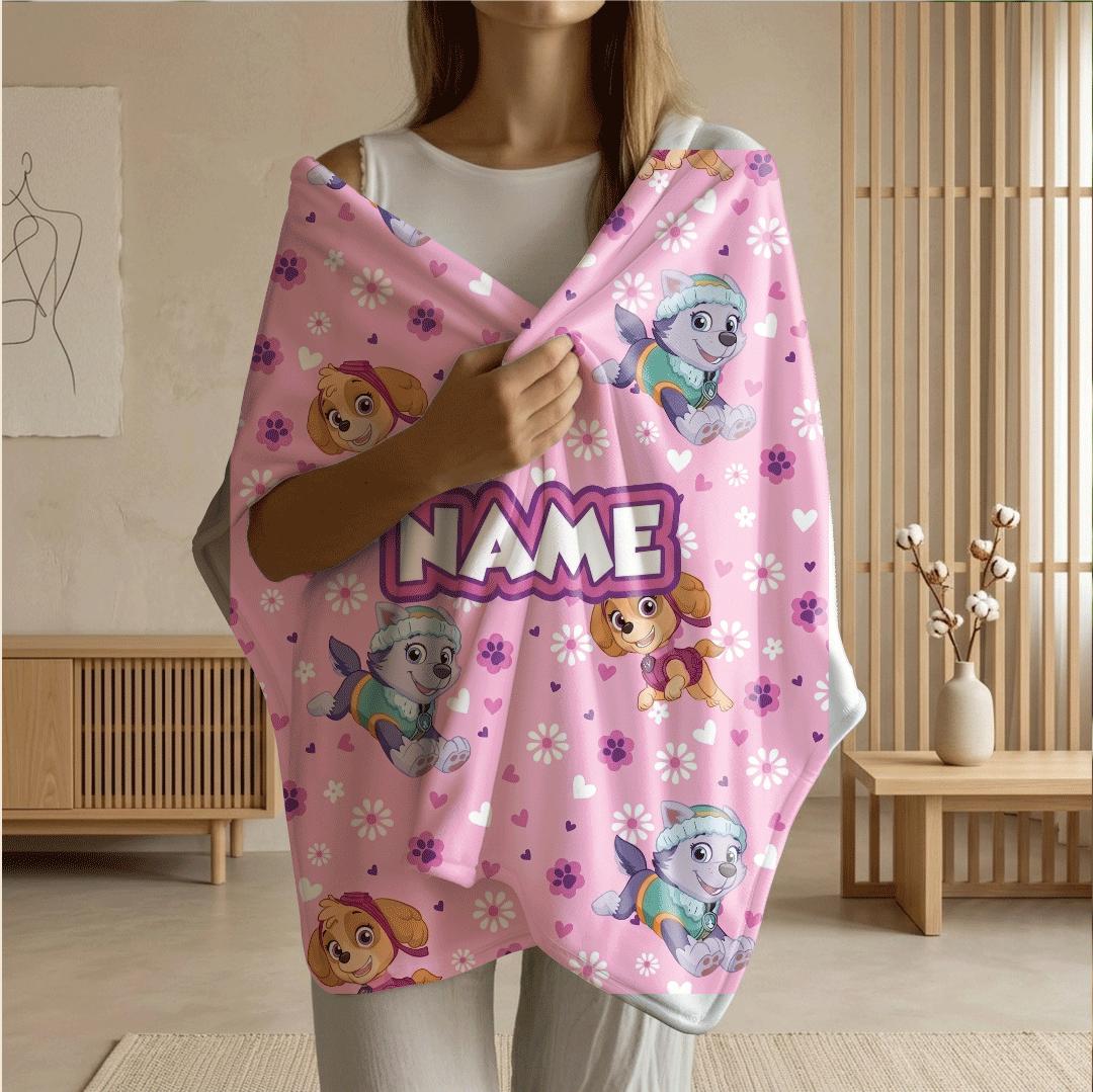 PAW Patrol Pink Blanket, Skye Everest Floral Throw, Hero Dog Pattern Bedding, Sweet Girls Room Gift