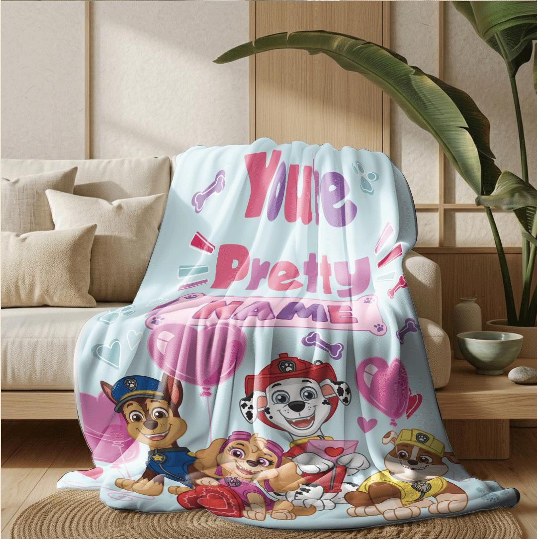 PAW Patrol Valentine Blanket, Heart Balloon Dog Throw, Sweet Squad Bedding, Kids Party Gift