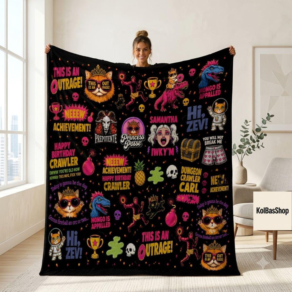 Dungeon Crawler Carl Blanket, Princess Donut Throw Blanket, LitRPG Fantasy Blanket, Book Lover Cozy Blanket, Sci Fi Reader Home Decor