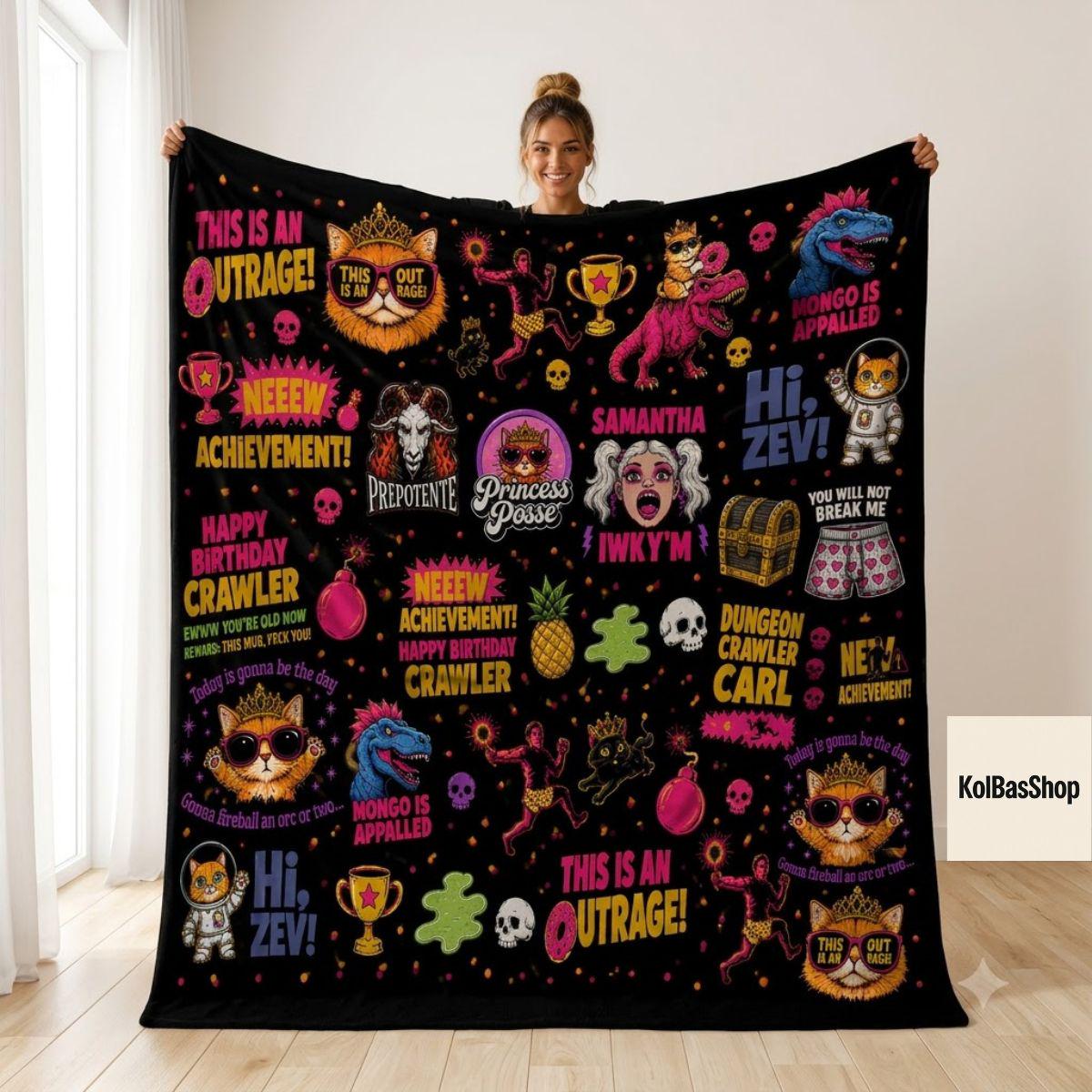 Dungeon Crawler Carl Blanket, Princess Donut Throw Blanket, LitRPG Fantasy Blanket, Book Lover Cozy Blanket, Sci Fi Reader Home Decor
