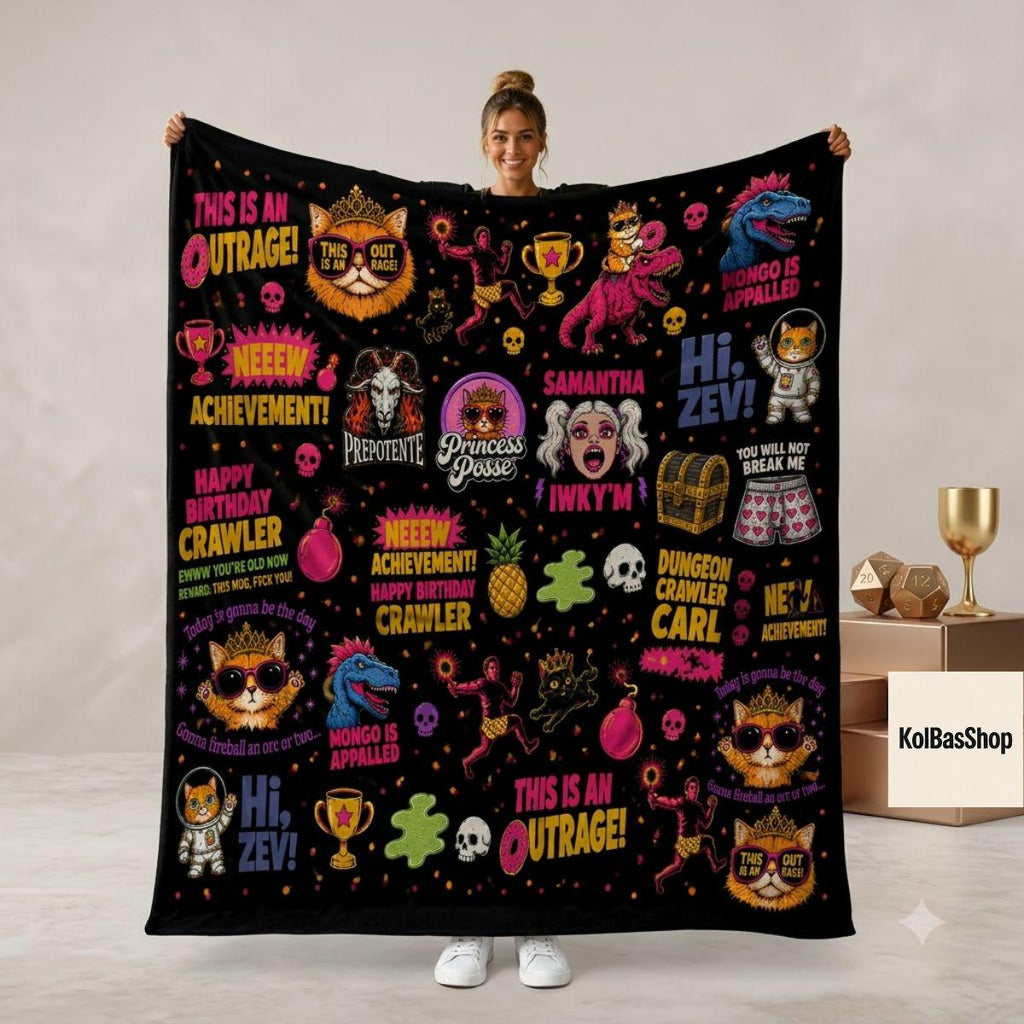 Dungeon Crawler Carl Blanket, Princess Donut Throw Blanket, LitRPG Fantasy Blanket, Book Lover Cozy Blanket, Sci Fi Reader Home Decor
