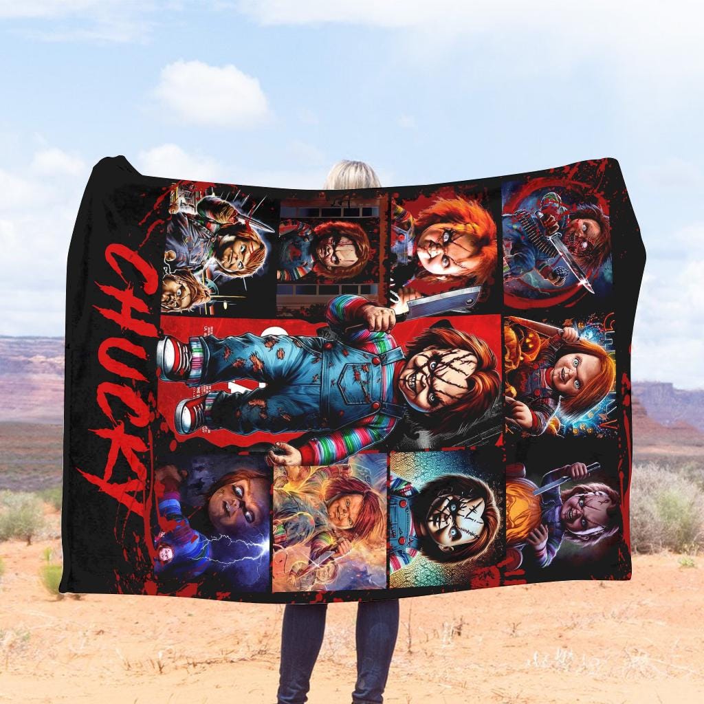 Scary Chucky Horror Blanket, Creepy Killer Doll Throw Blanket, Spooky Halloween Blanket, Movie Gift for Horror Fans, Cozy Fleece Bedding