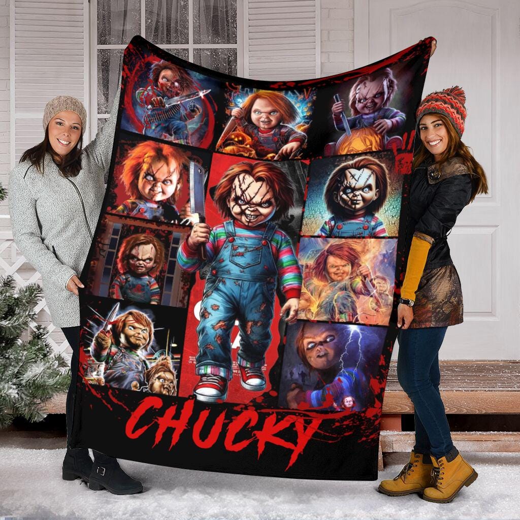 Scary Chucky Horror Blanket, Creepy Killer Doll Throw Blanket, Spooky Halloween Blanket, Movie Gift for Horror Fans, Cozy Fleece Bedding