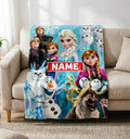 Personalized Frozen Princess Blanket Soft Throw, Custom Name Kids Keepsake Gift, Snowflake Ice Design for Girls Bedroom Decor