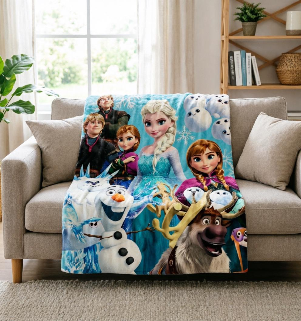 Personalized Frozen Princess Blanket Soft Throw, Custom Name Kids Keepsake Gift, Snowflake Ice Design for Girls Bedroom Decor