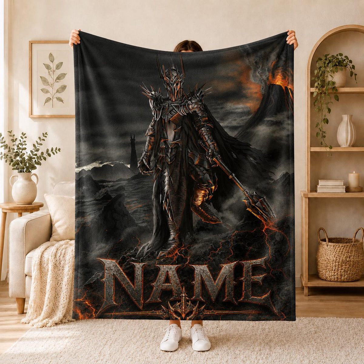 LotR Fan Blanket Soft Throw, Custom Name Lord Of The Rings Sauron Dark Art Print Dark Fantasy Fan Gift