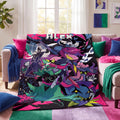 Custom Name Personalized Flannel Throw Blanket RPG Pixel Video Game Character Art Neon Room Decor Boys Kids Fan Merchandise Gamer Gift Idea