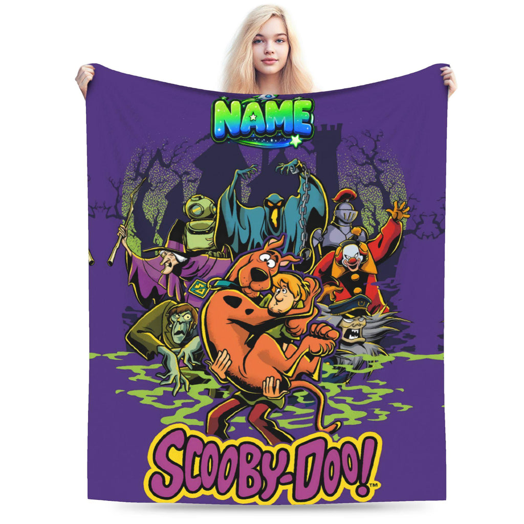 Custom Name Mystery Dog Blanket, Personalized Cartoon Dog Flannel Blanket, Cozy Fleece Throw Blanket, Kids Birthday Gift