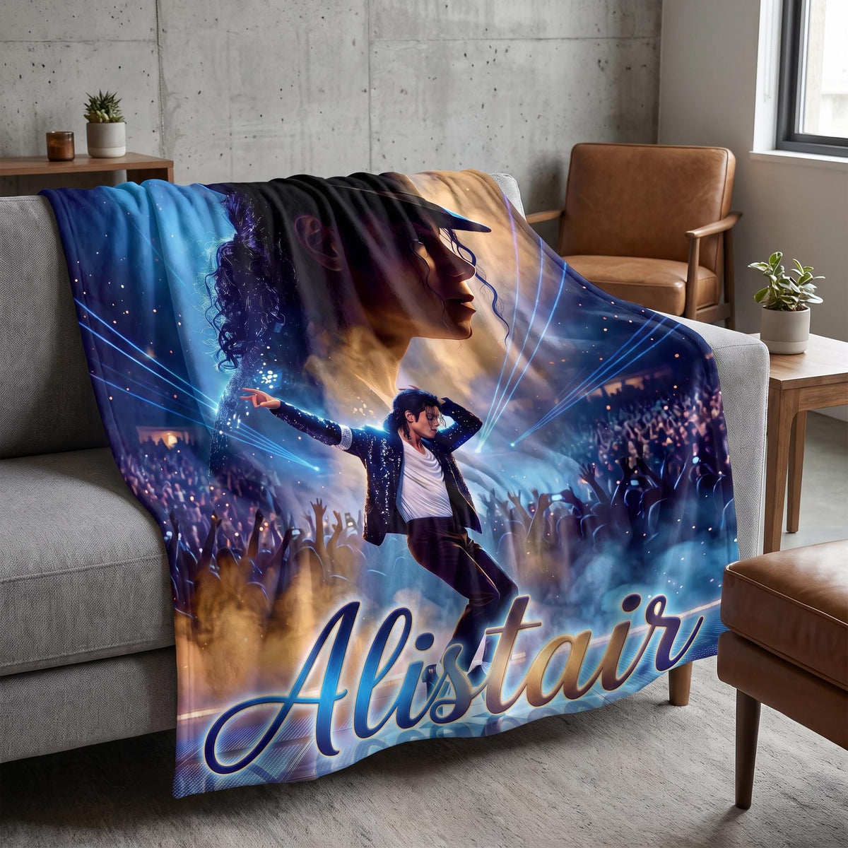 Personalized Michael Jackson Blanket, Custom Name Retro Dancer Throw, 80s Music Legend , Gift for Music Lover Teen Boy Bedding
