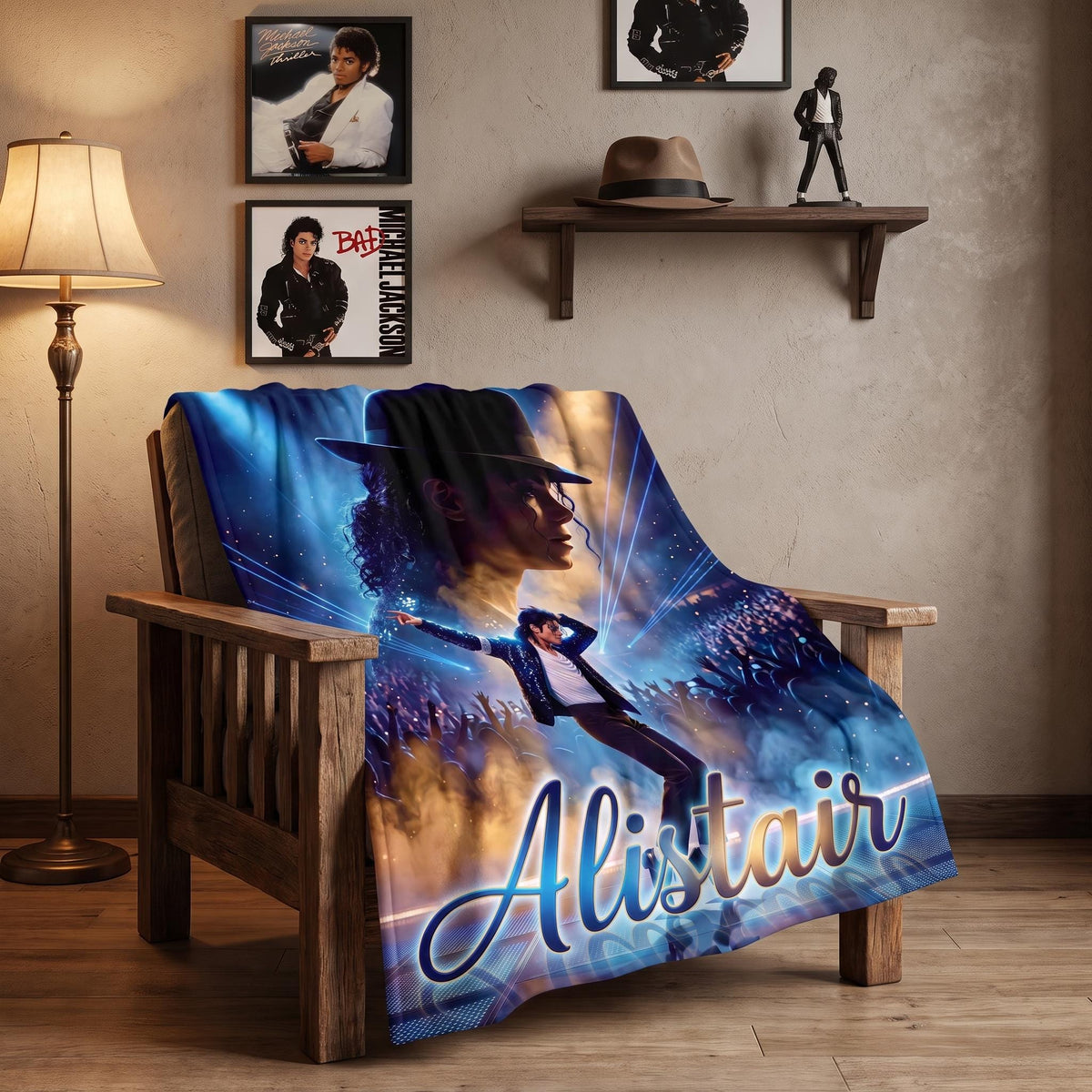 Personalized Michael Jackson Blanket, Custom Name Retro Dancer Throw, 80s Music Legend , Gift for Music Lover Teen Boy Bedding