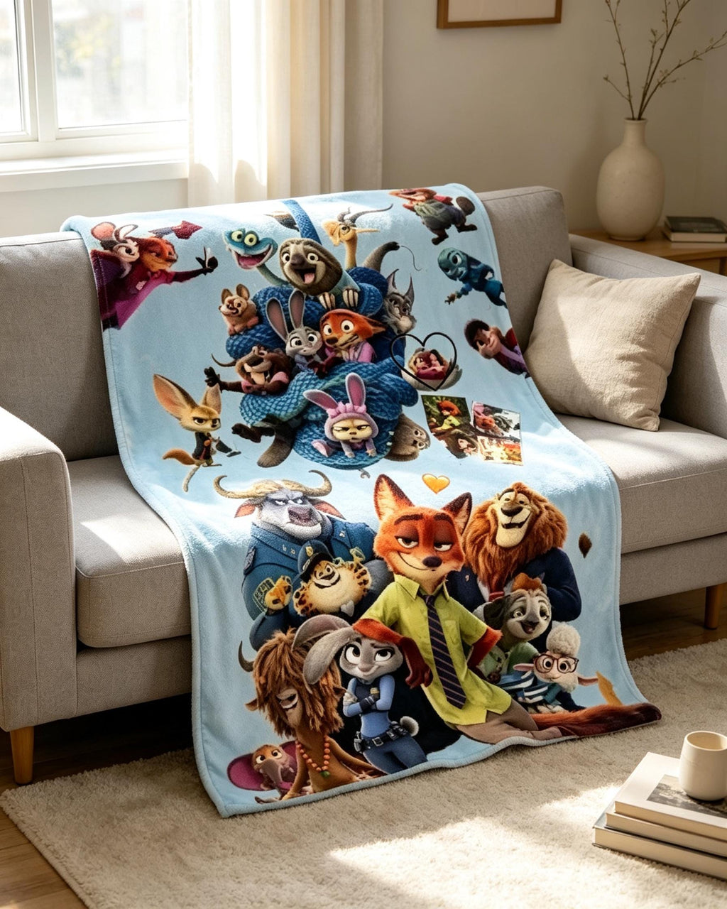 Zootopia Full Character Group Blanket Soft Throw, Custom Name Kids Birthday Gift