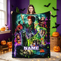 Personalized Halloween Witch Blanket, Custom Name Flannel Throw, Spooky Witchy Blanket, Black Cat Halloween Decor, Birthday Gift