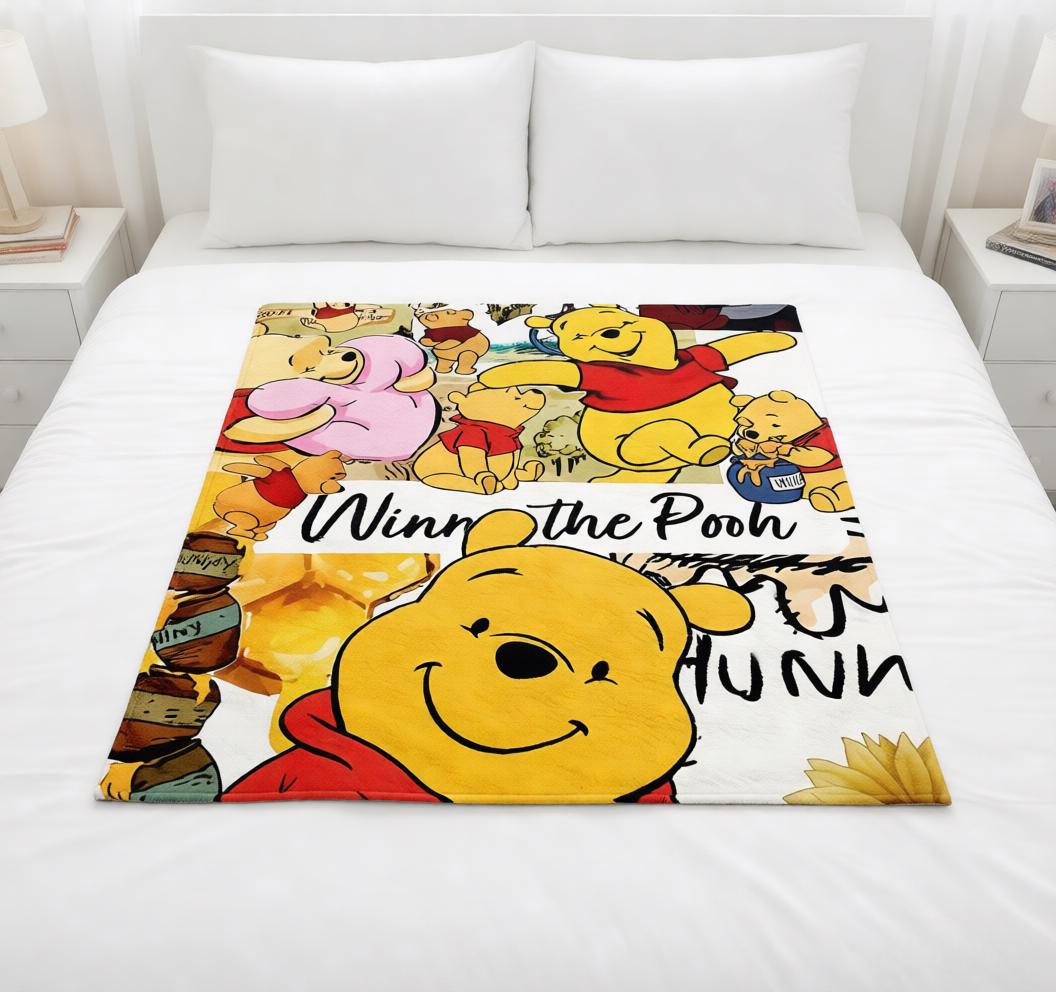 Winnie Pooh Blanket Soft Throw, Custom Name Detail, Gift For Nostalgic Storybook Lovers