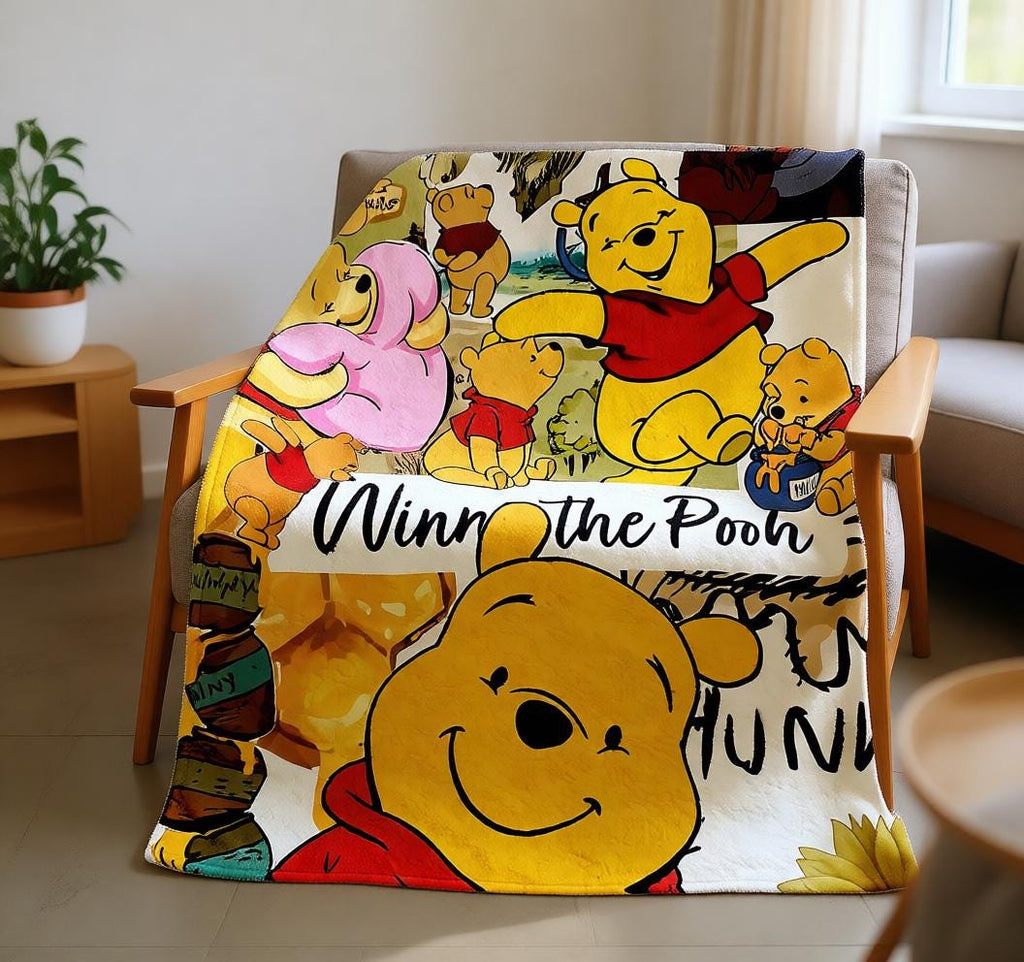 Winnie Pooh Blanket Soft Throw, Custom Name Detail, Gift For Nostalgic Storybook Lovers