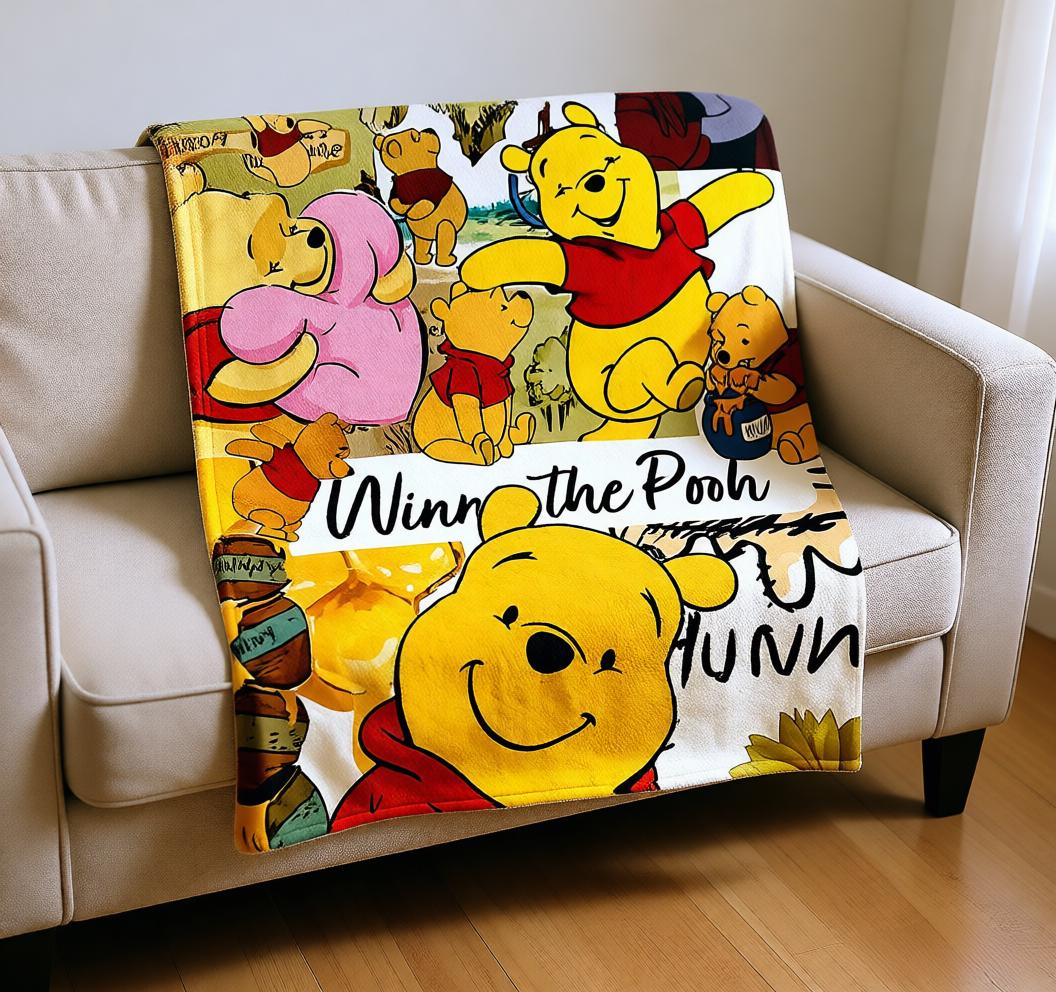 Winnie Pooh Blanket Soft Throw, Custom Name Detail, Gift For Nostalgic Storybook Lovers