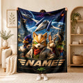 Personalized Retro Space Blanket Soft Throw Custom Name Galactic Animal Team Retro Game Style.