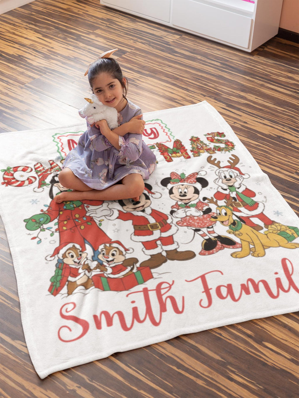 Mickey and friends Christmas Blanket Family, Mickey Christmas Gift, Family Name Blanket for Xmas, Disney Home Decor, Disney Christmas Gift