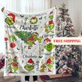 Personalized Name Grinch Blanket Grinchmas Blanket Cartoon Blanket For Boy and Girl Best Gift Blanket Custom Christmas Throw Blanket