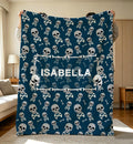 Personalized Skeleton Flannel Blanket for Kids/Teens/Adult,White Skulls and Bones,Classic Goth/Halloween Theme Decor,Skeleton Birthday Gift