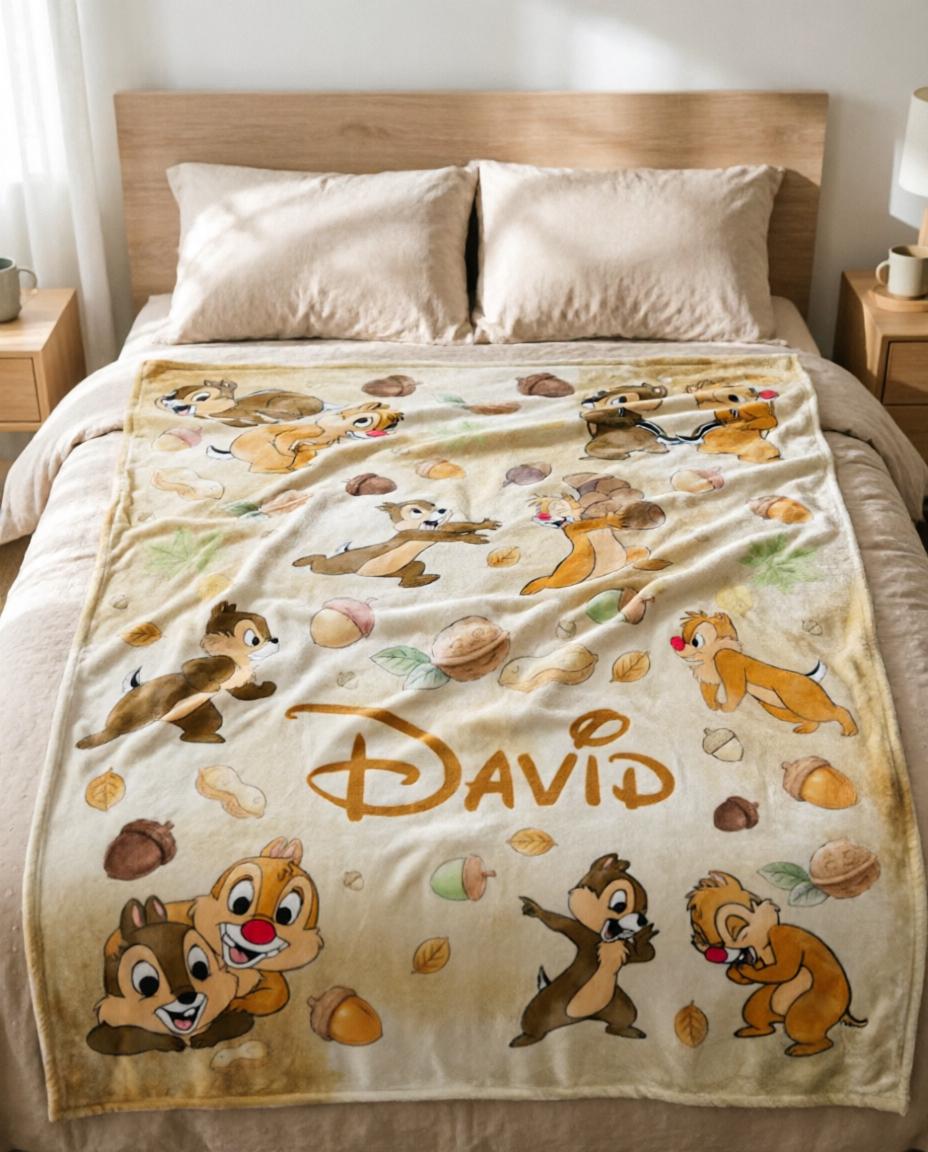 Personalized Chip N Dale Blanket Soft Throw, Custom Name Kid Throw
