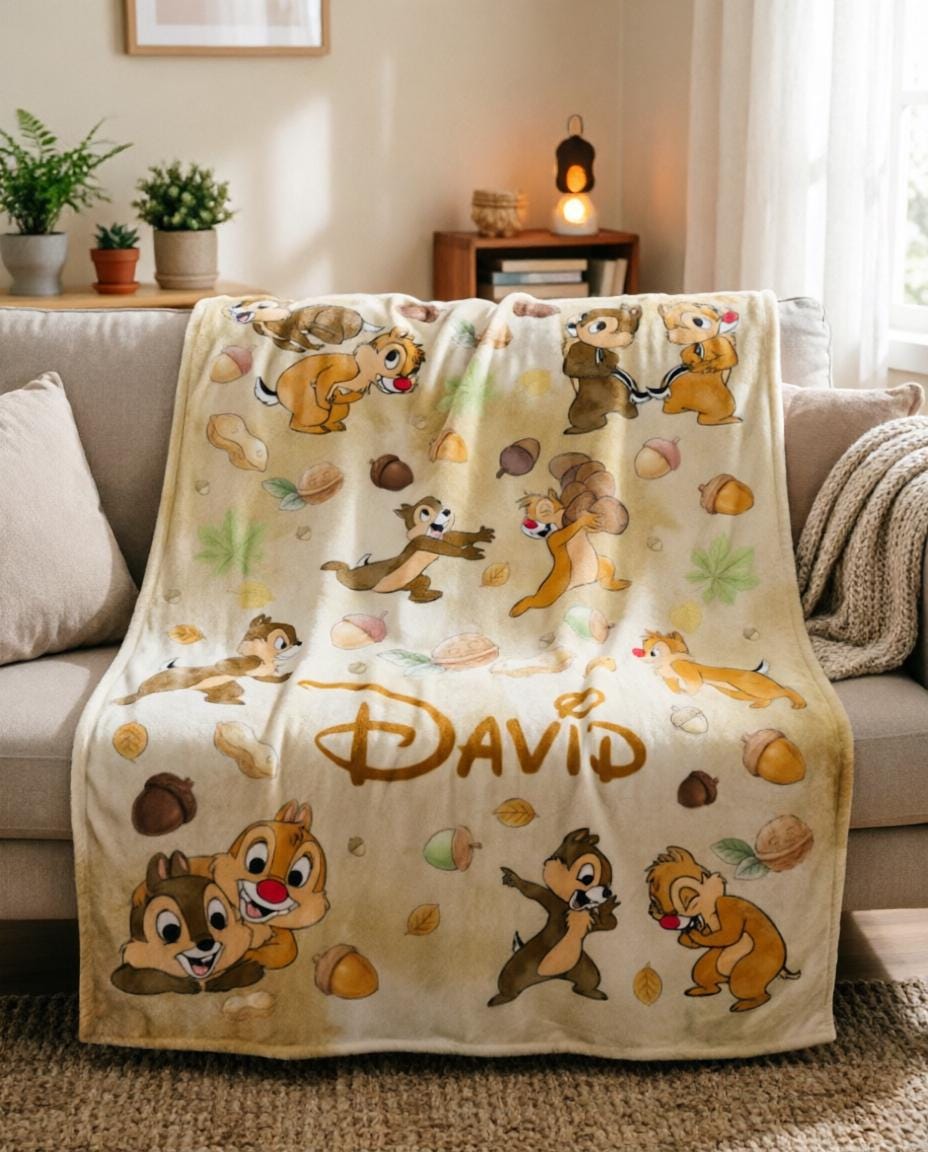 Personalized Chip N Dale Blanket Soft Throw, Custom Name Kid Throw