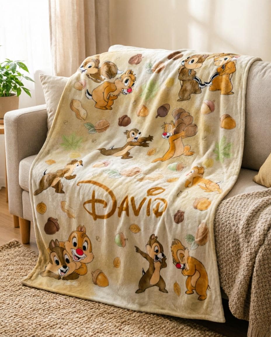 Personalized Chip N Dale Blanket Soft Throw, Custom Name Kid Throw