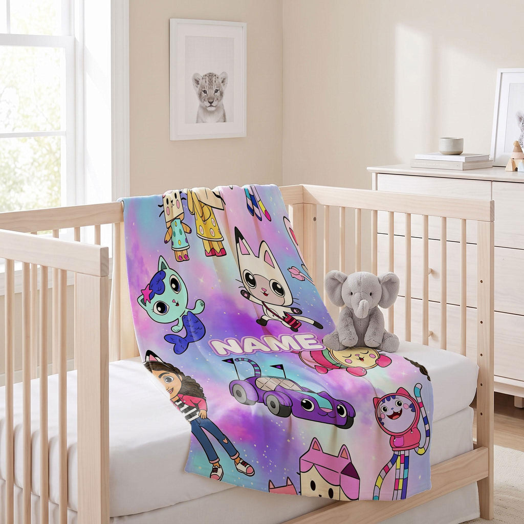 Gabby's Dollhouse Galaxy Blanket, Magic Pandy Paws Space Throw, Kids Cartoon Bedding, Girls Room Decor
