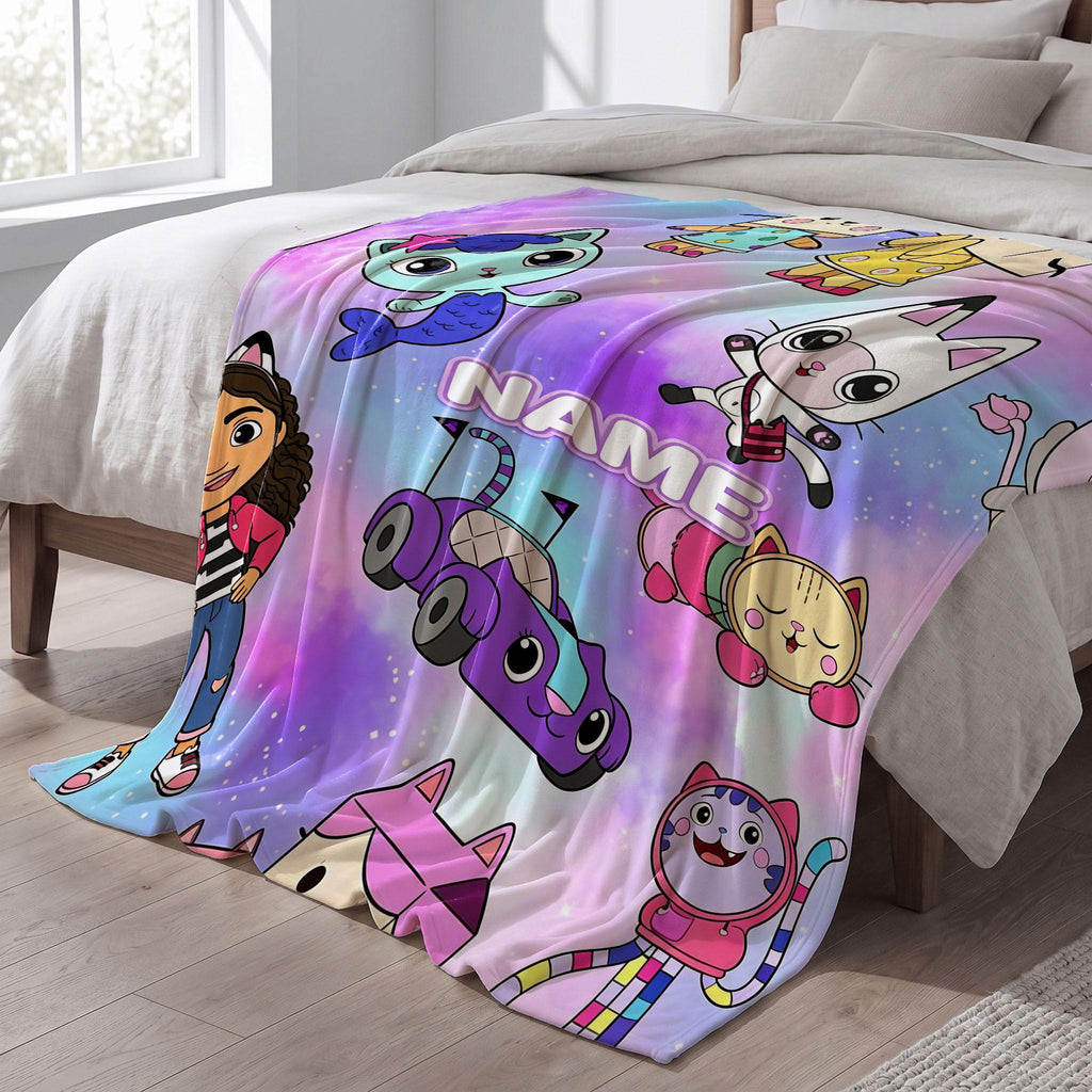 Gabby's Dollhouse Galaxy Blanket, Magic Pandy Paws Space Throw, Kids Cartoon Bedding, Girls Room Decor