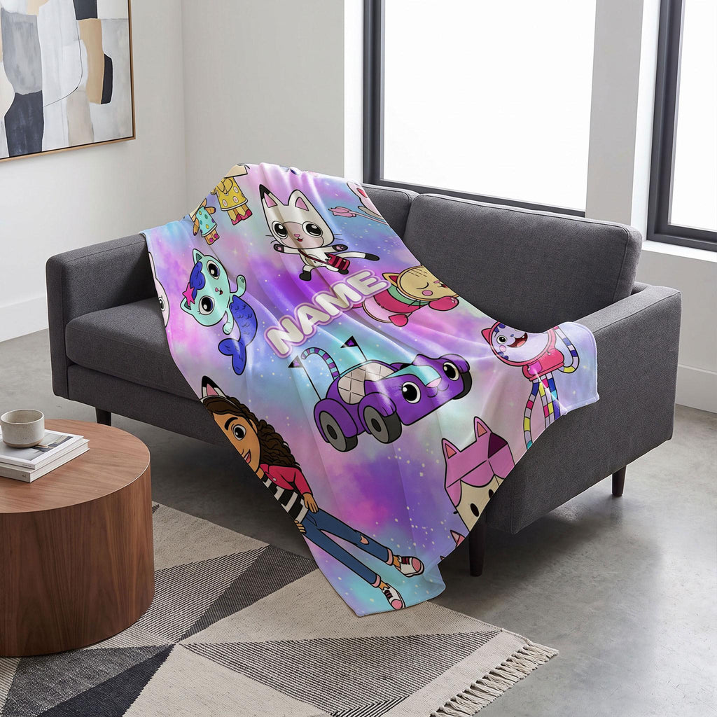 Gabby's Dollhouse Galaxy Blanket, Magic Pandy Paws Space Throw, Kids Cartoon Bedding, Girls Room Decor