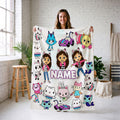 Gabby's Dollhouse Sticker Blanket, Cute Pandy Paws Collage Throw, Custom Name Kids Bedding, Girls Birthday Gift
