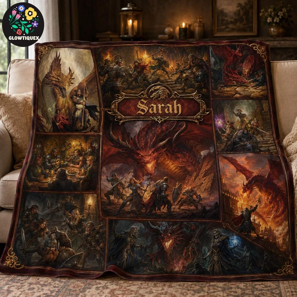 Custom Dungeons and Dragons Fleece Blanket, Fantasy Dragon Throw, Personalized RPG Blanket, Dungeon Adventure Gift, Cozy Gamer Bedroom Decor