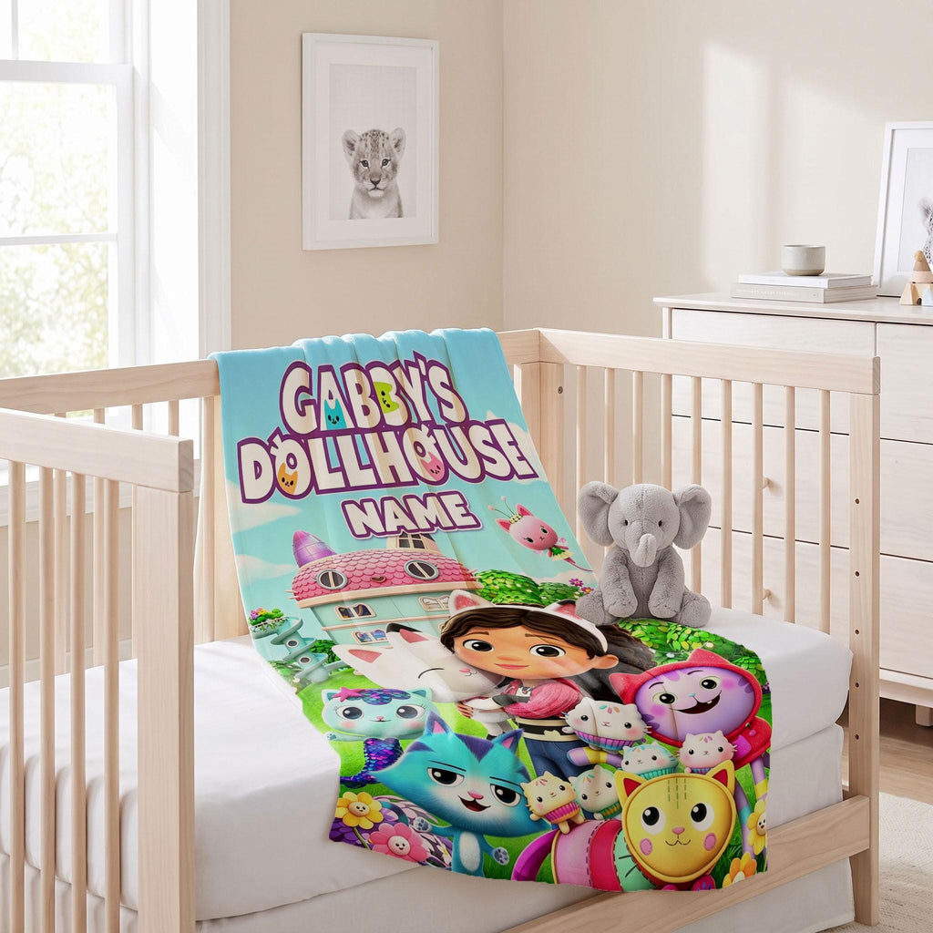 Gabby's Dollhouse Meadow Blanket, 3D Magic Garden Throw, Custom Name Kids Bedding, Girls Cozy Room Gift
