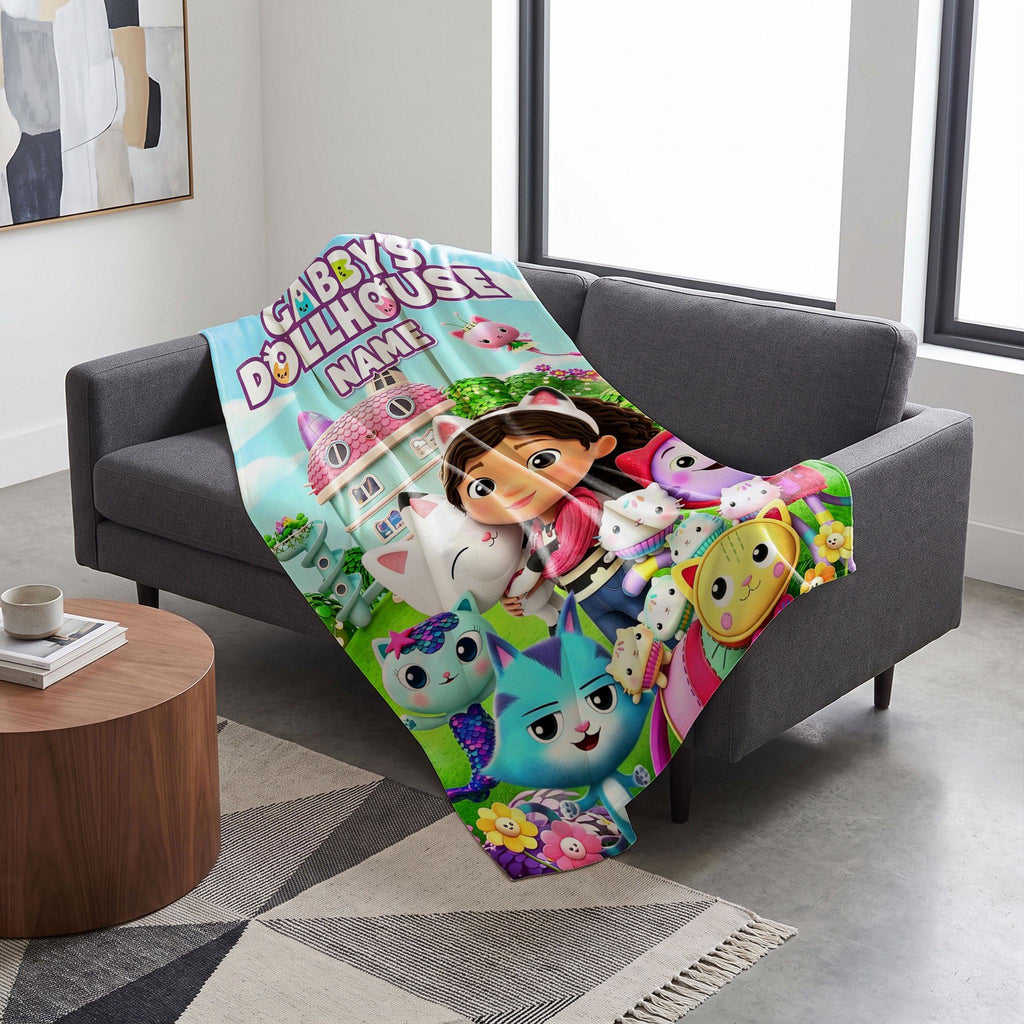 Gabby's Dollhouse Meadow Blanket, 3D Magic Garden Throw, Custom Name Kids Bedding, Girls Cozy Room Gift