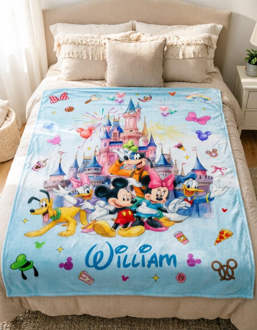 Mickey Friends Blanket Soft Throw, Custom Name Kids Throw