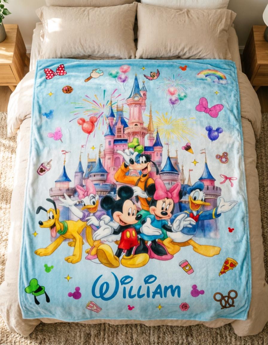Mickey Friends Blanket Soft Throw, Custom Name Kids Throw